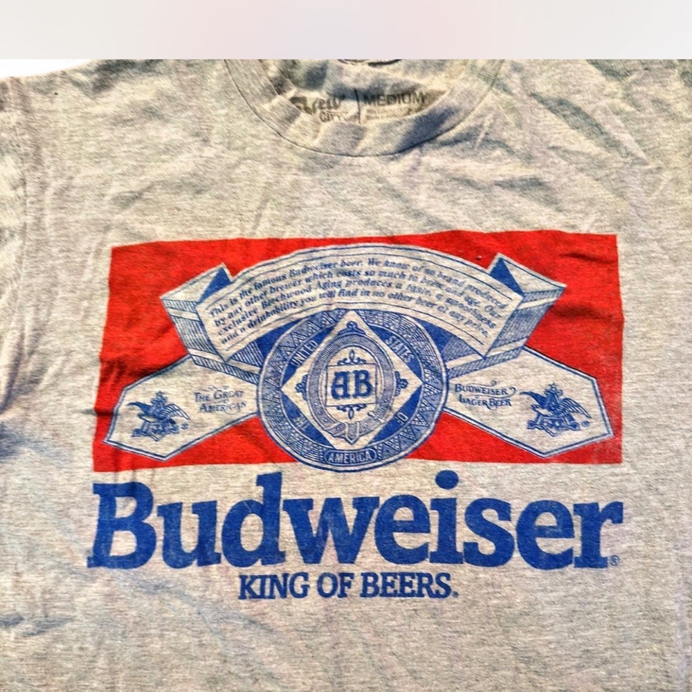 Soft Heather Grey Relaxed Budweiser Graphic Tee with Throwback Logo - Picture 3 of 4